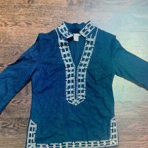 Beaded Navy Tunic Top